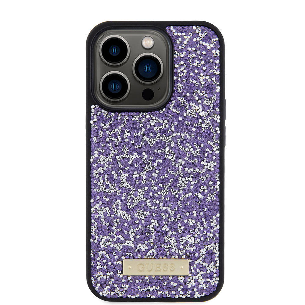 Guess iPhone 15 Pro Orjinal Lisanslı Taşlı Arka Yüzey Metal Yazı Logolu Telefon Kılıfı - 13