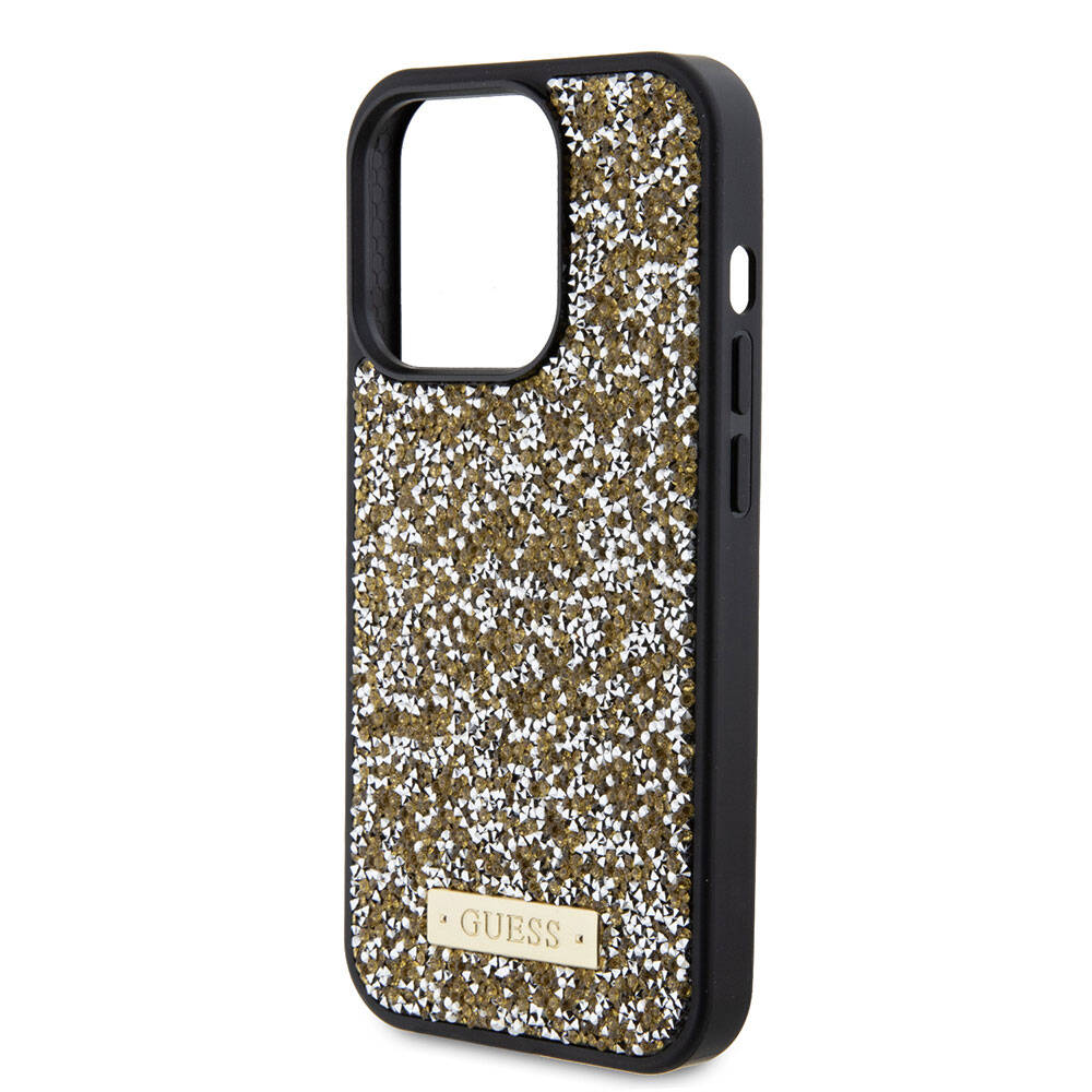 Guess iPhone 15 Pro Orjinal Lisanslı Taşlı Arka Yüzey Metal Yazı Logolu Telefon Kılıfı - 26