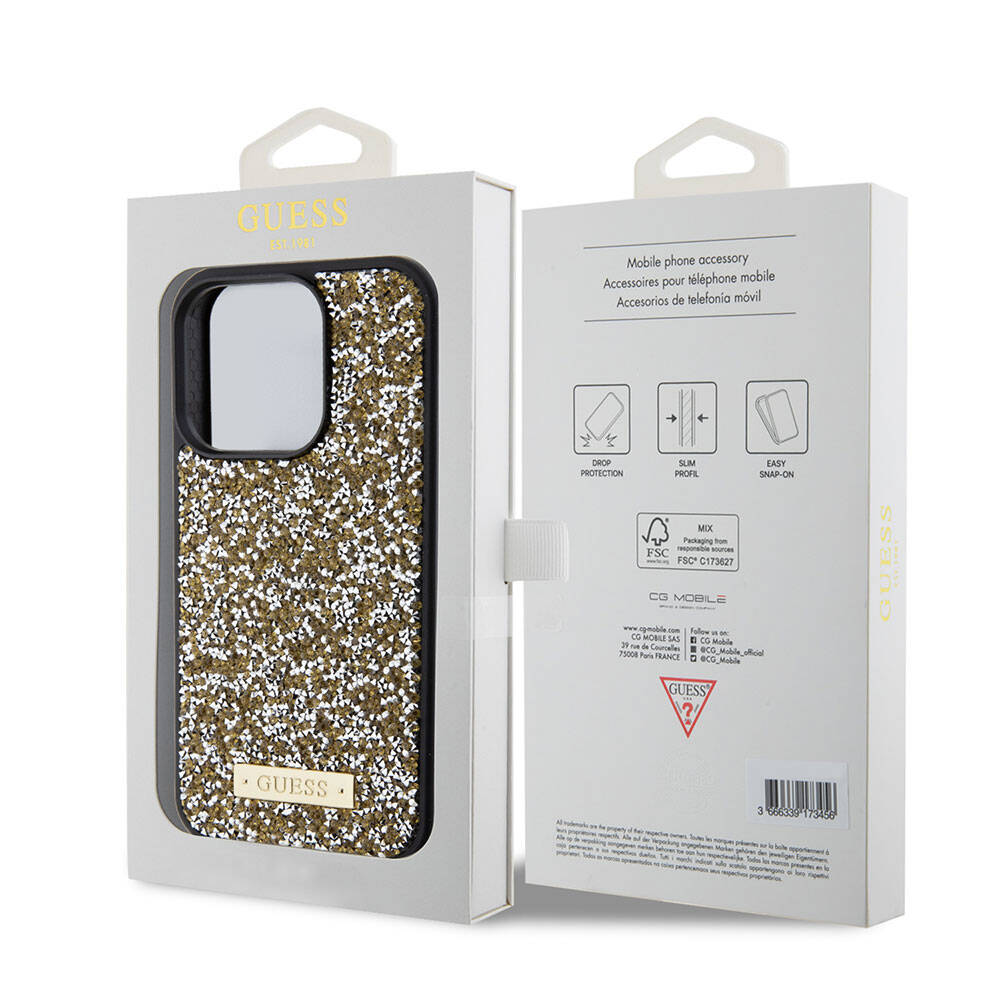 Guess iPhone 15 Pro Orjinal Lisanslı Taşlı Arka Yüzey Metal Yazı Logolu Telefon Kılıfı - 28