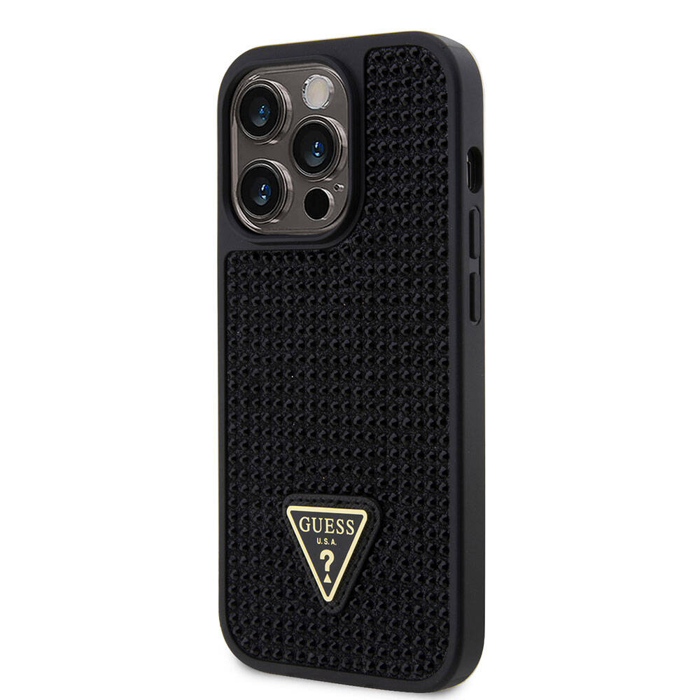 Guess iPhone 15 Pro Orjinal Lisanslı Taşlı Arka Yüzey Üçgen Logolu Telefon Kılıfı - 2