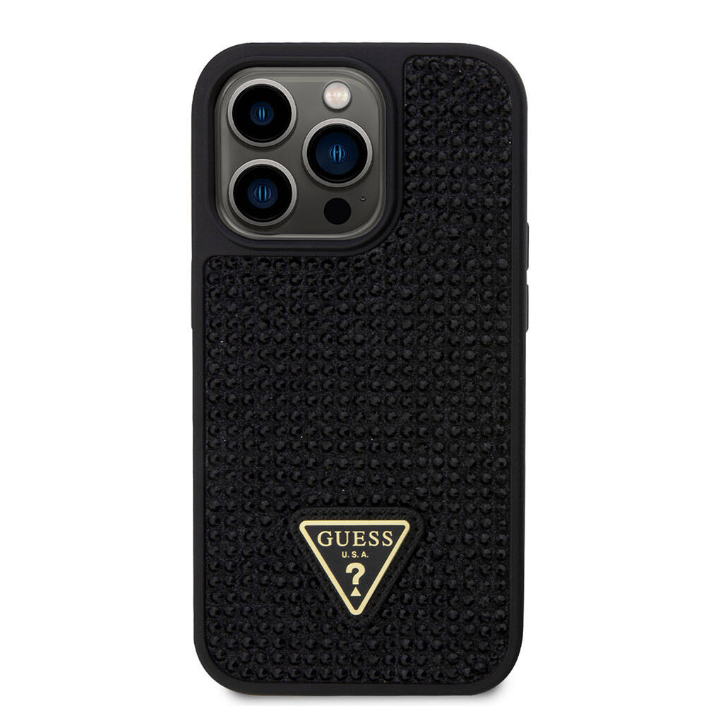 Guess iPhone 15 Pro Orjinal Lisanslı Taşlı Arka Yüzey Üçgen Logolu Telefon Kılıfı - 3