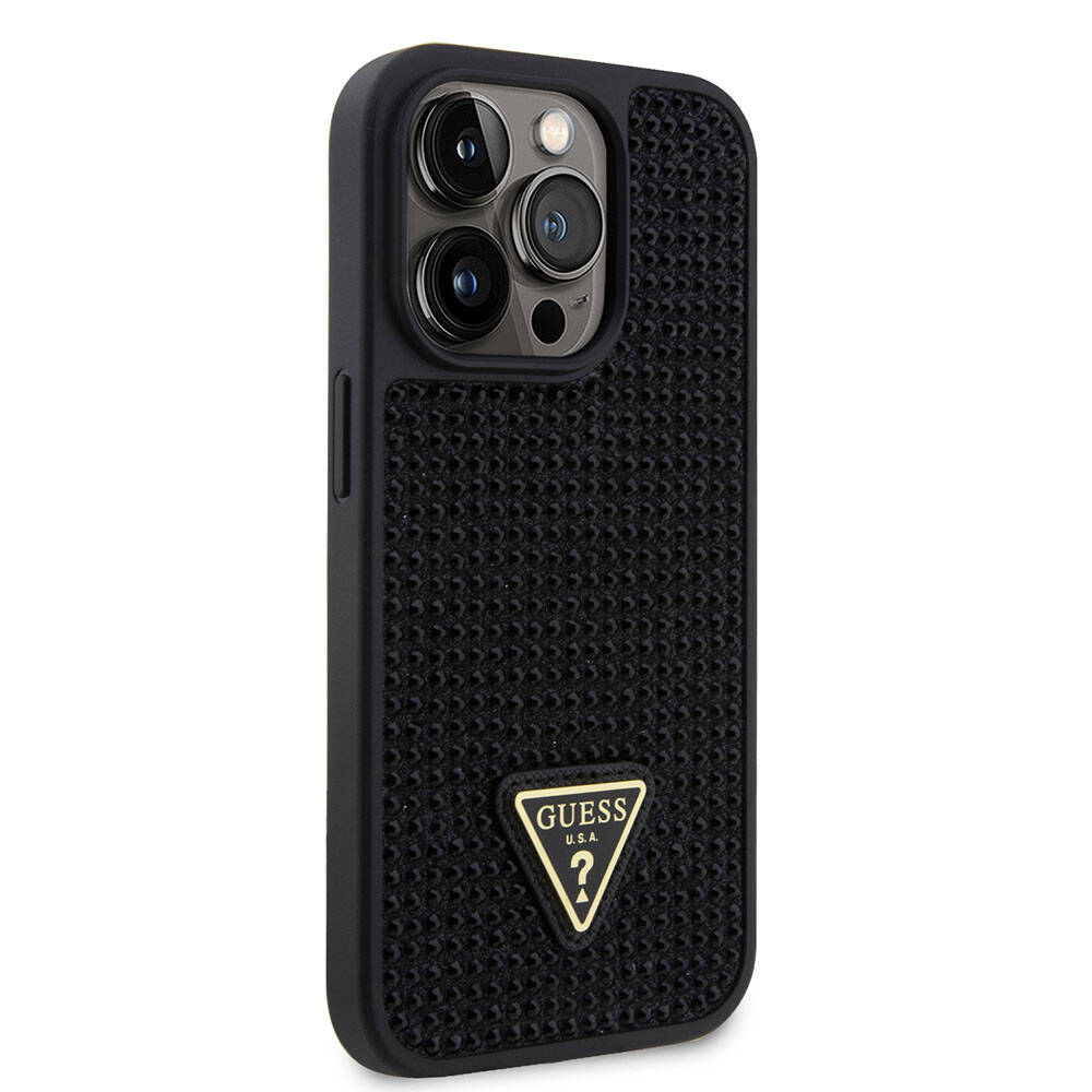Guess iPhone 15 Pro Orjinal Lisanslı Taşlı Arka Yüzey Üçgen Logolu Telefon Kılıfı - 4