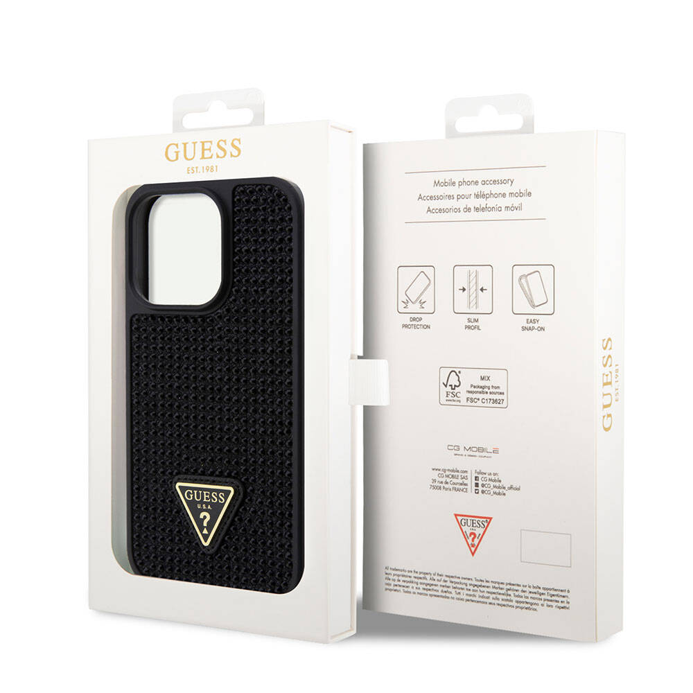 Guess iPhone 15 Pro Orjinal Lisanslı Taşlı Arka Yüzey Üçgen Logolu Telefon Kılıfı - 8
