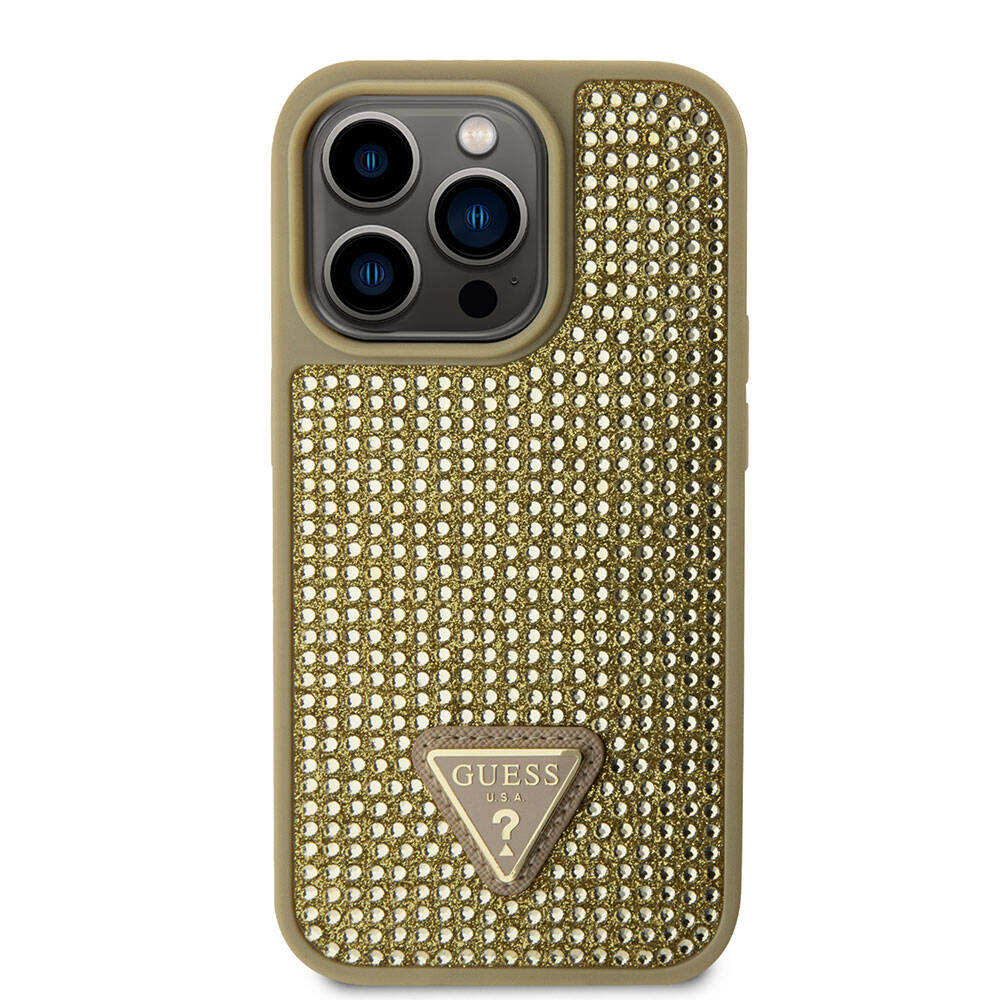 Guess iPhone 15 Pro Orjinal Lisanslı Taşlı Arka Yüzey Üçgen Logolu Telefon Kılıfı - 10