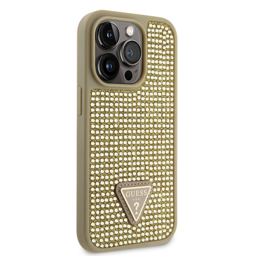 Guess iPhone 15 Pro Orjinal Lisanslı Taşlı Arka Yüzey Üçgen Logolu Telefon Kılıfı - 11