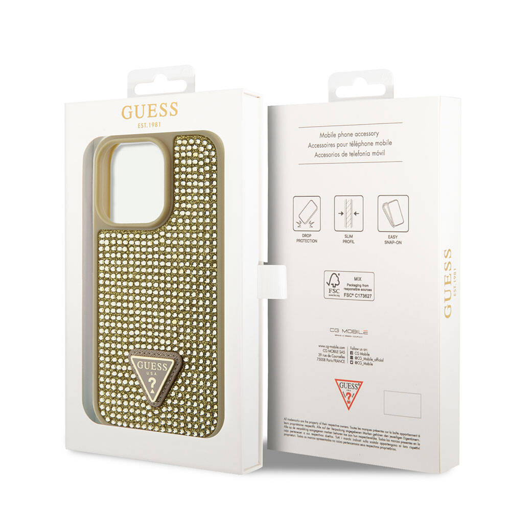 Guess iPhone 15 Pro Orjinal Lisanslı Taşlı Arka Yüzey Üçgen Logolu Telefon Kılıfı - 15