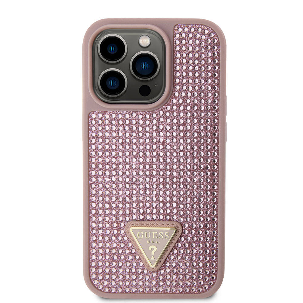 Guess iPhone 15 Pro Orjinal Lisanslı Taşlı Arka Yüzey Üçgen Logolu Telefon Kılıfı - 17