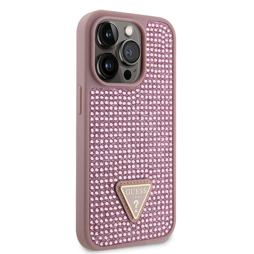 Guess iPhone 15 Pro Orjinal Lisanslı Taşlı Arka Yüzey Üçgen Logolu Telefon Kılıfı - 18