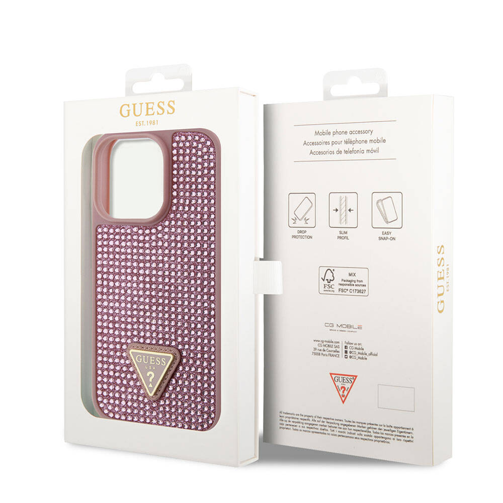Guess iPhone 15 Pro Orjinal Lisanslı Taşlı Arka Yüzey Üçgen Logolu Telefon Kılıfı - 22