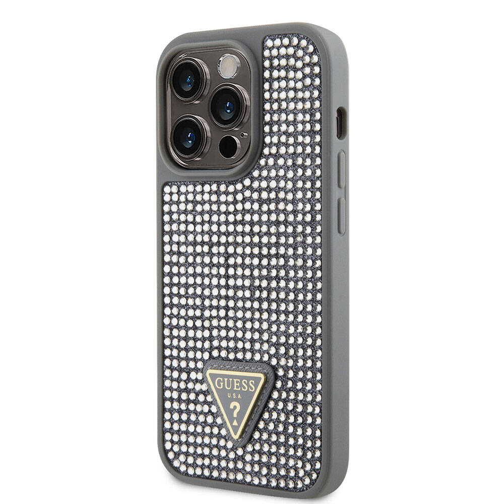 Guess iPhone 15 Pro Orjinal Lisanslı Taşlı Arka Yüzey Üçgen Logolu Telefon Kılıfı - 23
