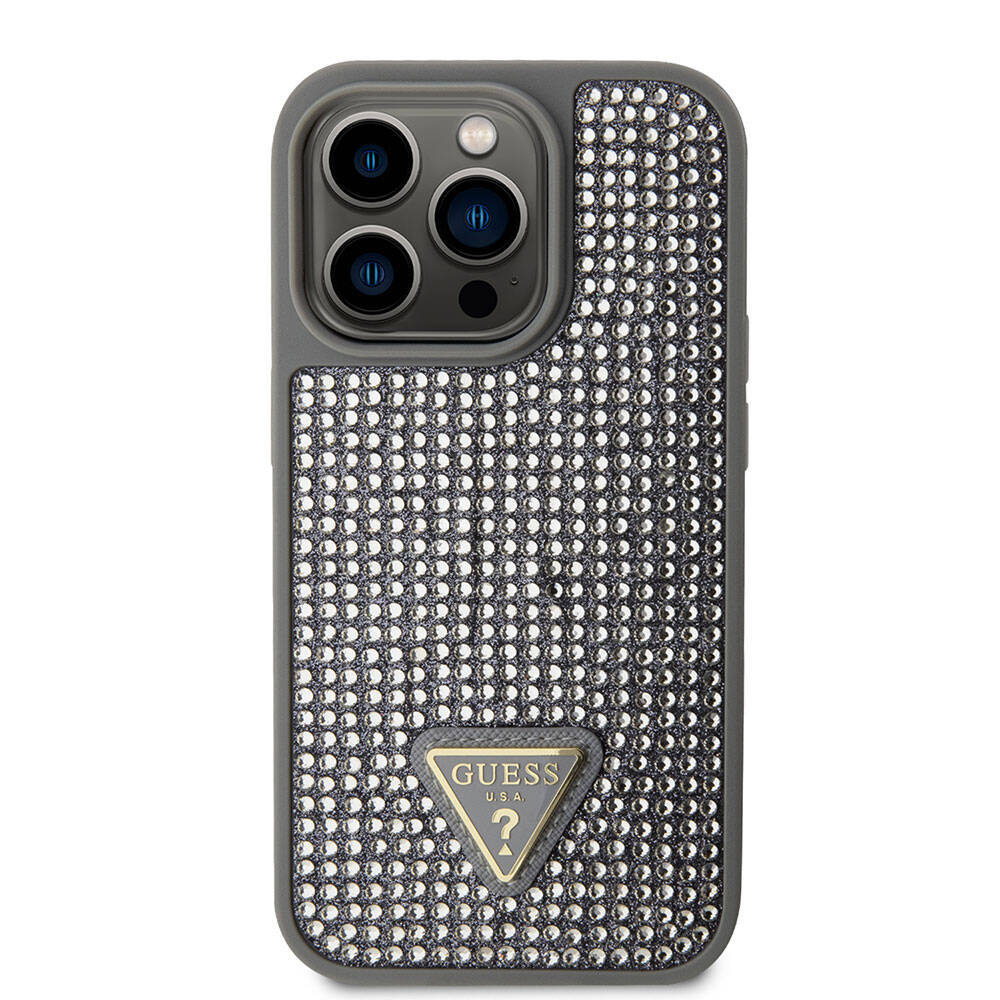 Guess iPhone 15 Pro Orjinal Lisanslı Taşlı Arka Yüzey Üçgen Logolu Telefon Kılıfı - 24