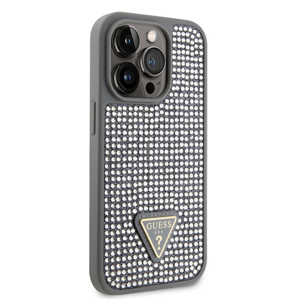 Guess iPhone 15 Pro Orjinal Lisanslı Taşlı Arka Yüzey Üçgen Logolu Telefon Kılıfı - 25