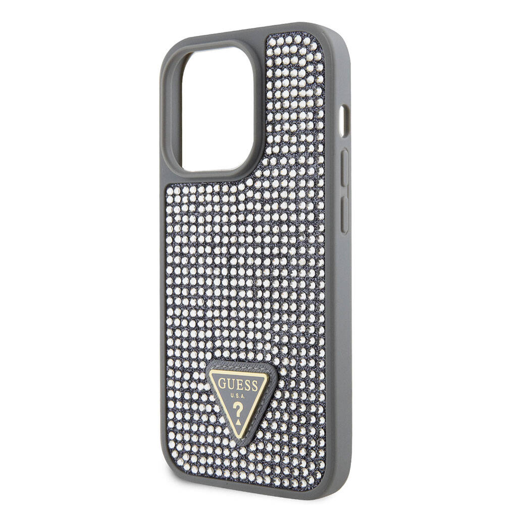 Guess iPhone 15 Pro Orjinal Lisanslı Taşlı Arka Yüzey Üçgen Logolu Telefon Kılıfı - 27