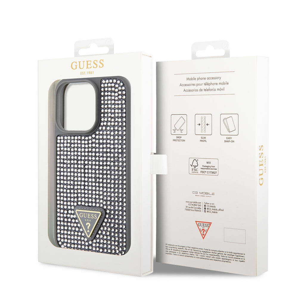 Guess iPhone 15 Pro Orjinal Lisanslı Taşlı Arka Yüzey Üçgen Logolu Telefon Kılıfı - 29