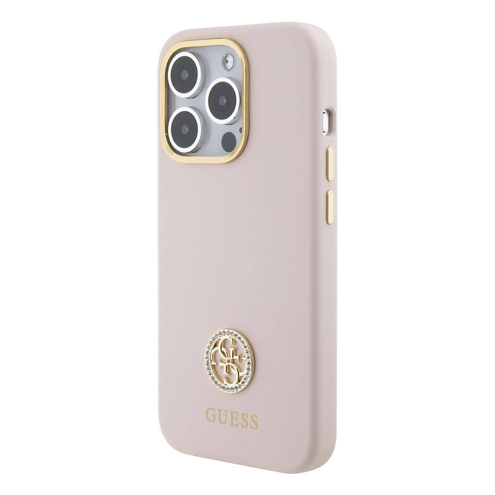 Guess iPhone 15 Pro Orjinal Lisanslı Yazı ve Taşlı 4G Logolu Metal Kamera Çerçeveli Silikon Telefon Kılıfı - 2