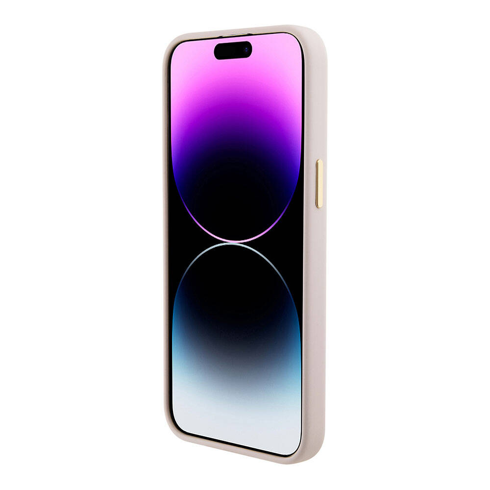 Guess iPhone 15 Pro Orjinal Lisanslı Yazı ve Taşlı 4G Logolu Metal Kamera Çerçeveli Silikon Telefon Kılıfı - 5