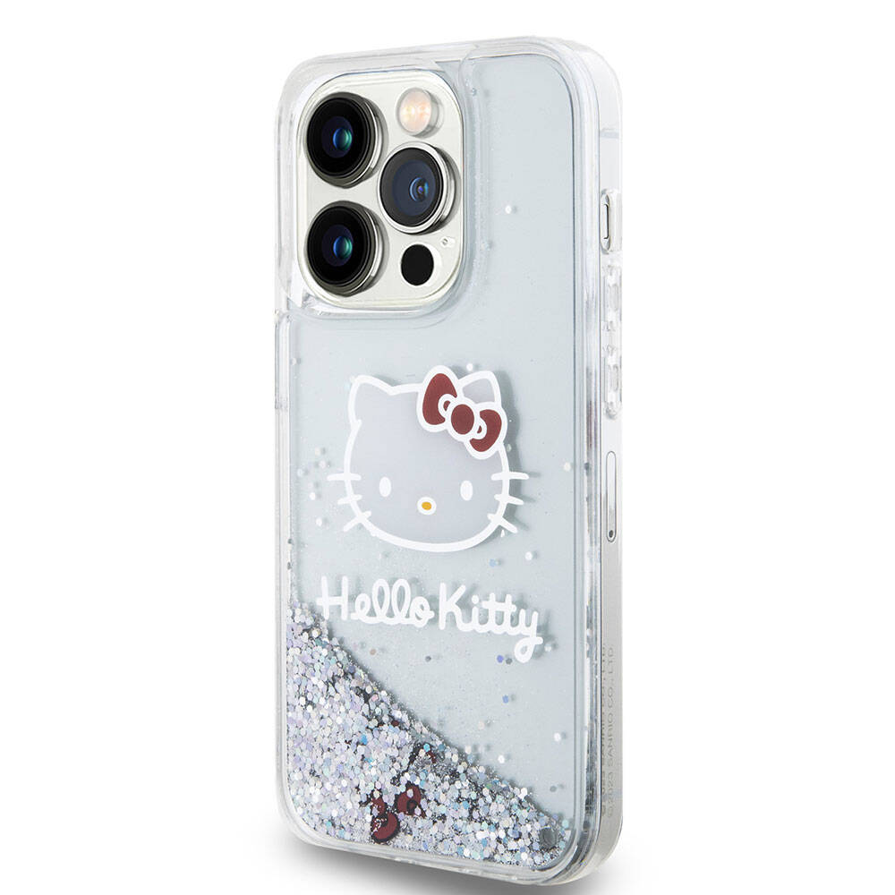 Hello Kitty iPhone 15 Pro Orjinal Lisanslı İkonik Sıvılı Glitter Telefon Kılıfı