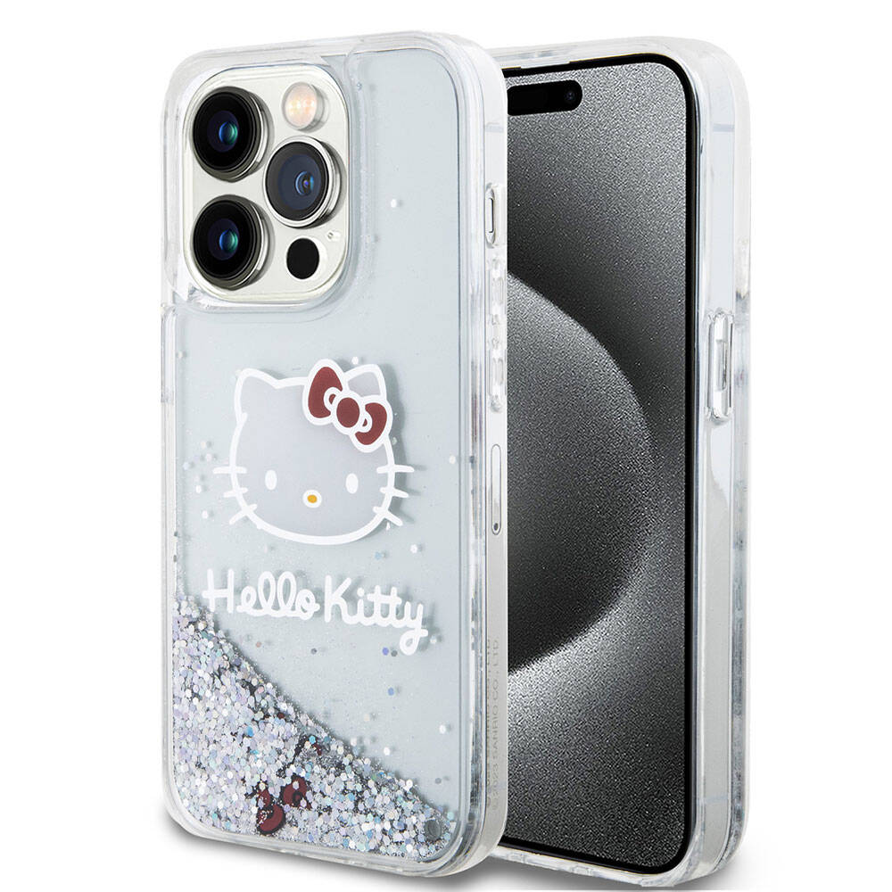 Hello Kitty iPhone 15 Pro Orjinal Lisanslı İkonik Sıvılı Glitter Telefon Kılıfı