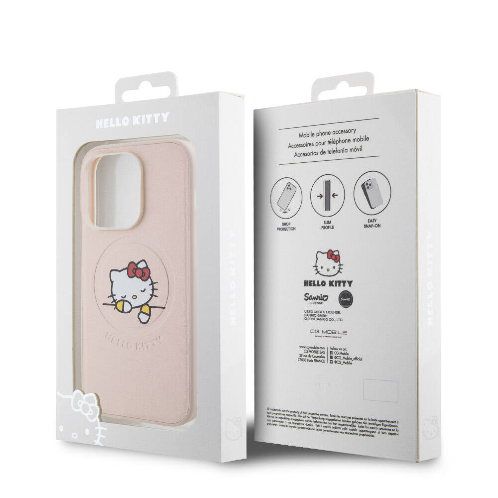 Hello Kitty iPhone 15 Pro Orjinal Lisanslı M-safe Şarj Özellikli Baskı Logolu Uyuyan Kitty Deri Kılıf