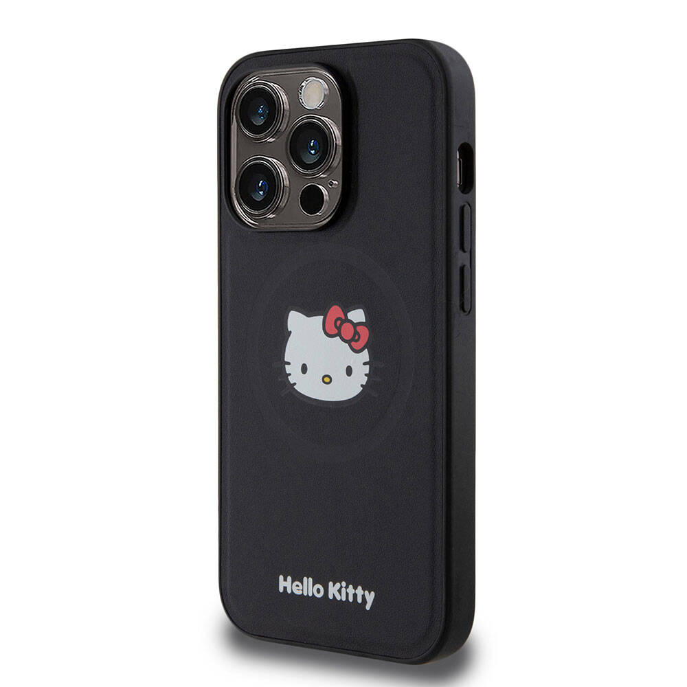 Hello Kitty iPhone 15 Pro Orjinal Lisanslı M-safe Şarj Özellikli Kitty Head Deri Kılıf