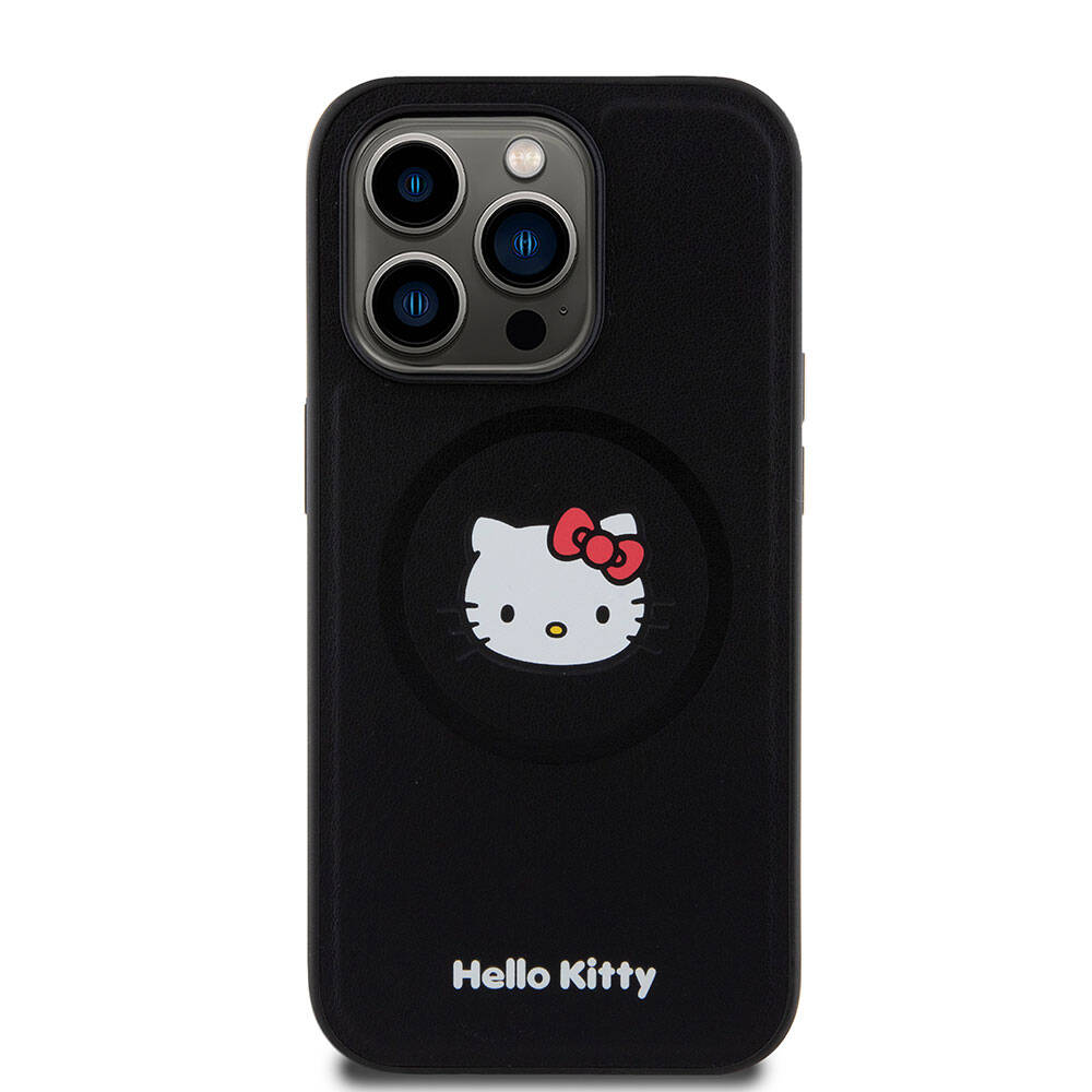 Hello Kitty iPhone 15 Pro Orjinal Lisanslı M-safe Şarj Özellikli Kitty Head Deri Kılıf