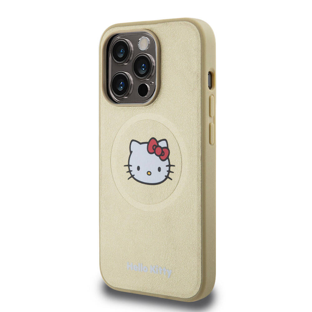 Hello Kitty iPhone 15 Pro Orjinal Lisanslı M-safe Şarj Özellikli Kitty Head Deri Kılıf