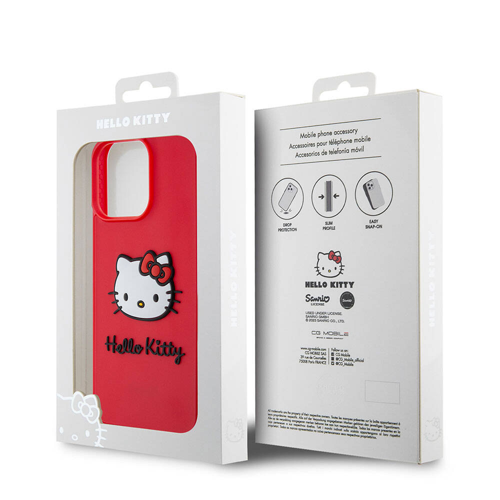 Hello Kitty iPhone 15 Pro Orjinal Lisanslı Yazı ve İkonik Logolu 3D Rubber Kitty Head Kılıf