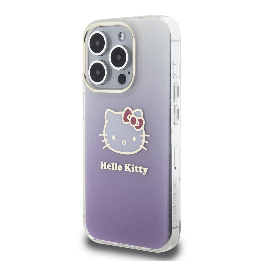 Hello Kitty iPhone 15 Pro Orjinal Lisanslı Yazı ve İkonik Logolu Elektroplating Kaplama Gradyan Kılıf