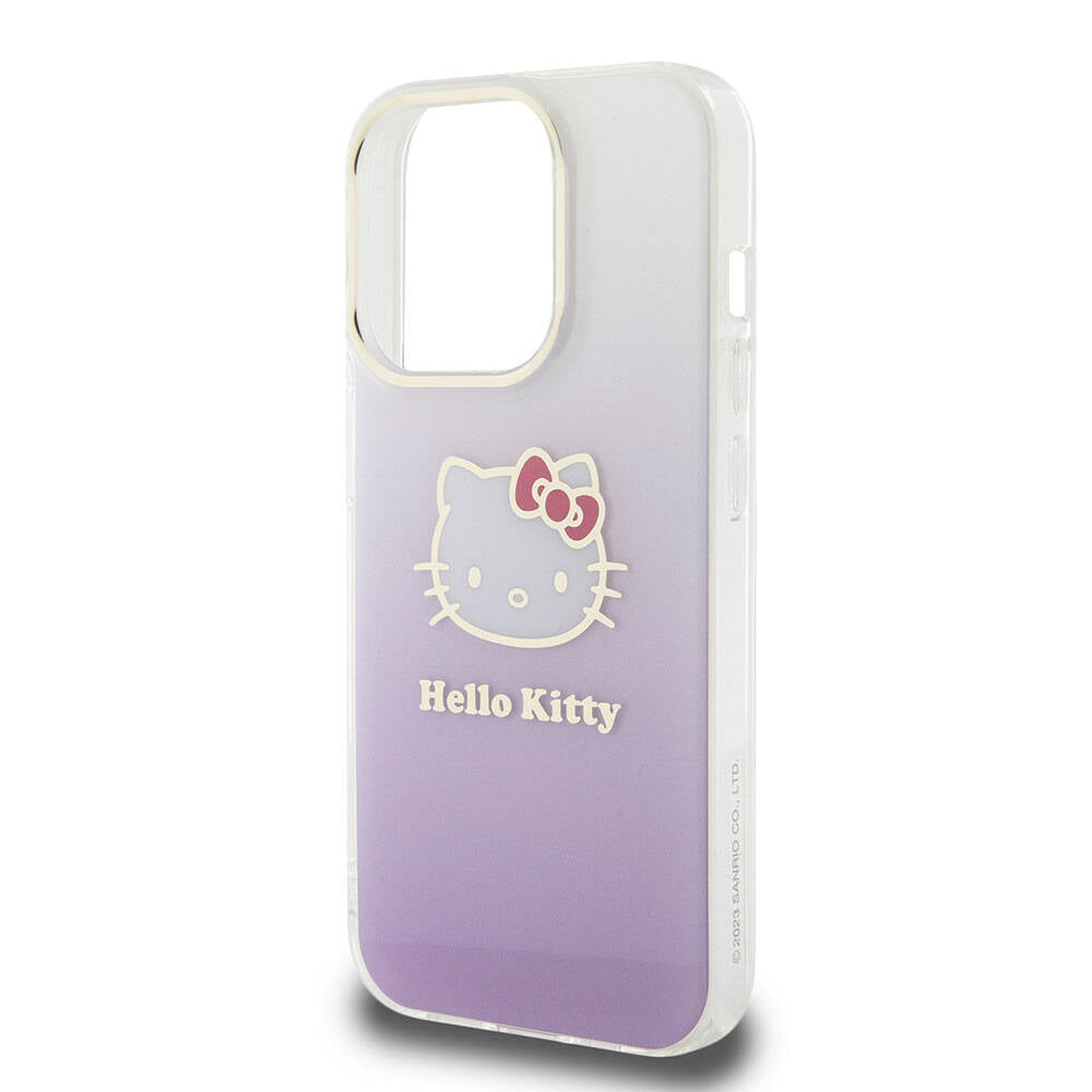 Hello Kitty iPhone 15 Pro Orjinal Lisanslı Yazı ve İkonik Logolu Elektroplating Kaplama Gradyan Kılıf