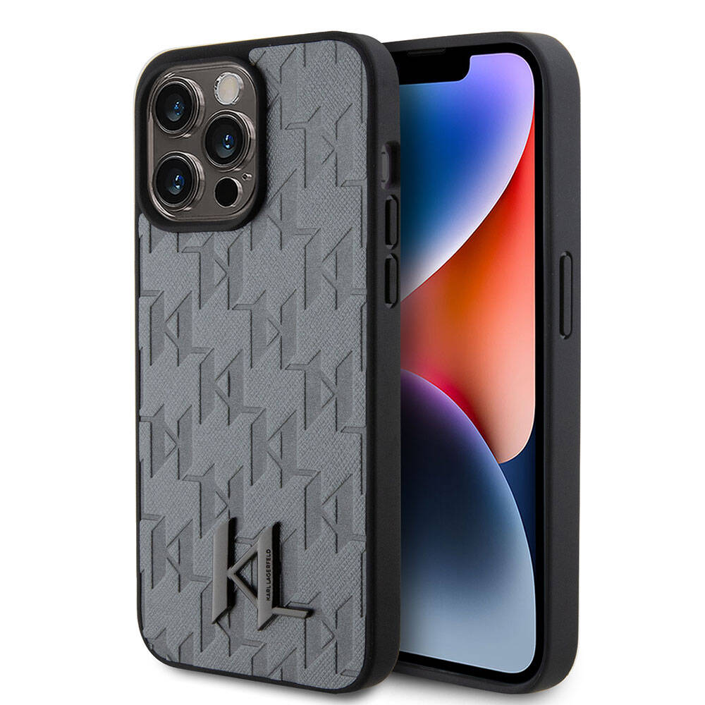 Karl Lagerfeld iPhone 15 Pro Hot Stamp K&L Metal Logo Orjinal Lisanslı Telefon Kılıfı - 8