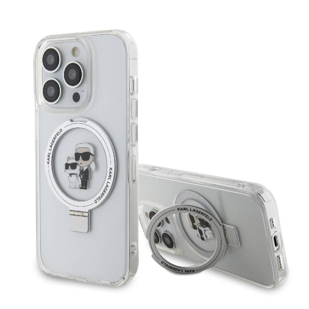 Karl Lagerfeld iPhone 15 Pro Orjinal Lisanslı Magsafe Şarj Özellikli K&C İkonik Baskılı Ring Standlı Telefon Kılıfı - 11
