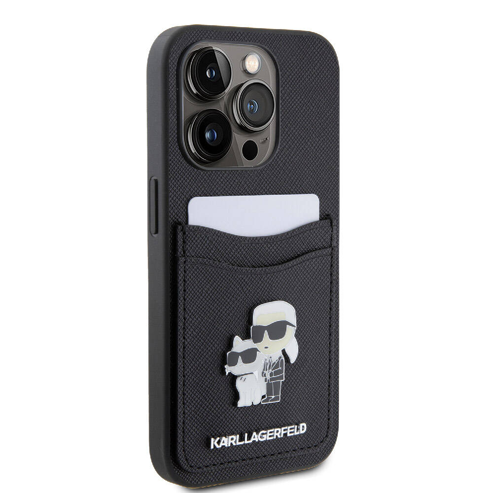 Karl Lagerfeld iPhone 15 Pro Orjinal Lisanslı Metal Logo Kartlıklı Saffiano Telefon Kılıfı - 3