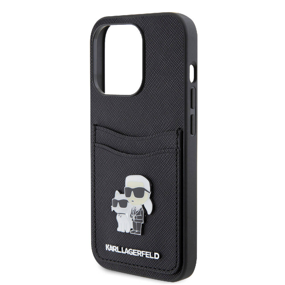 Karl Lagerfeld iPhone 15 Pro Orjinal Lisanslı Metal Logo Kartlıklı Saffiano Telefon Kılıfı - 5