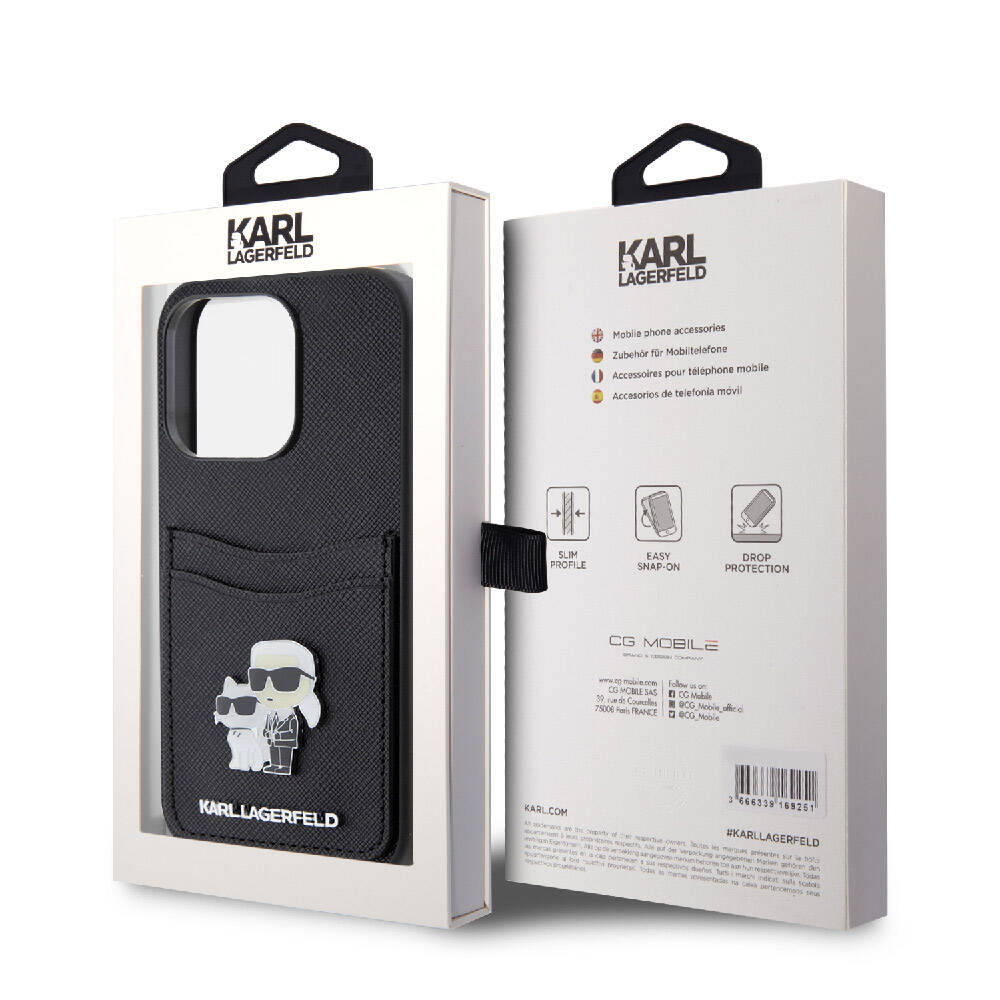 Karl Lagerfeld iPhone 15 Pro Orjinal Lisanslı Metal Logo Kartlıklı Saffiano Telefon Kılıfı - 7