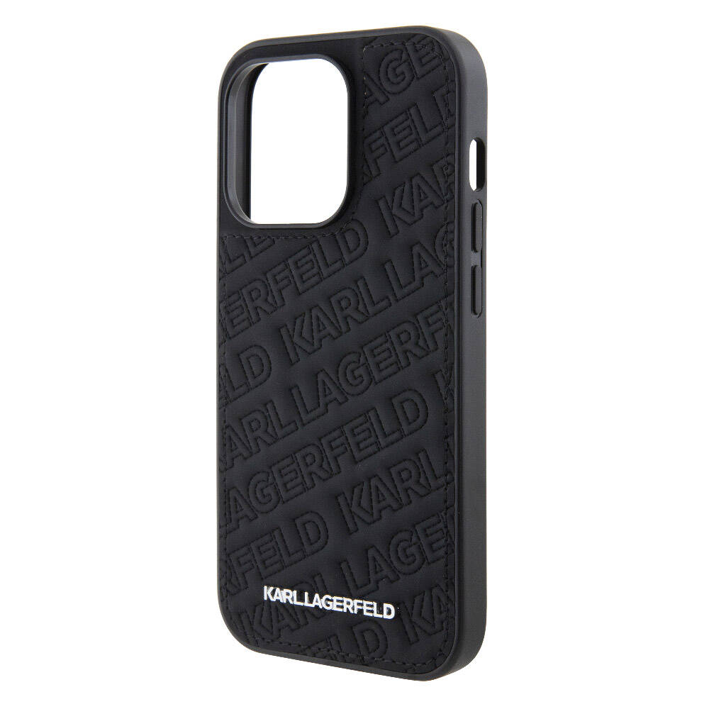 Karl Lagerfeld iPhone 15 Pro Orjinal Lisanslı Metal Yazı Logolu Dikişli Logo Arka Yüzey Kapitone Telefon Kılıfı - 2