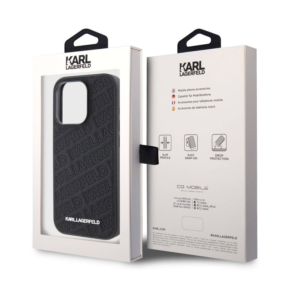 Karl Lagerfeld iPhone 15 Pro Orjinal Lisanslı Metal Yazı Logolu Dikişli Logo Arka Yüzey Kapitone Telefon Kılıfı - 4