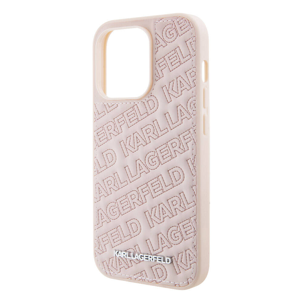 Karl Lagerfeld iPhone 15 Pro Orjinal Lisanslı Metal Yazı Logolu Dikişli Logo Arka Yüzey Kapitone Telefon Kılıfı - 8