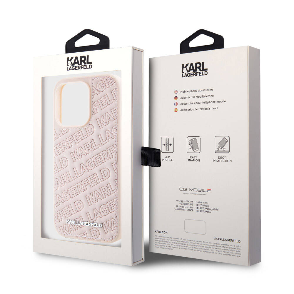 Karl Lagerfeld iPhone 15 Pro Orjinal Lisanslı Metal Yazı Logolu Dikişli Logo Arka Yüzey Kapitone Telefon Kılıfı - 10