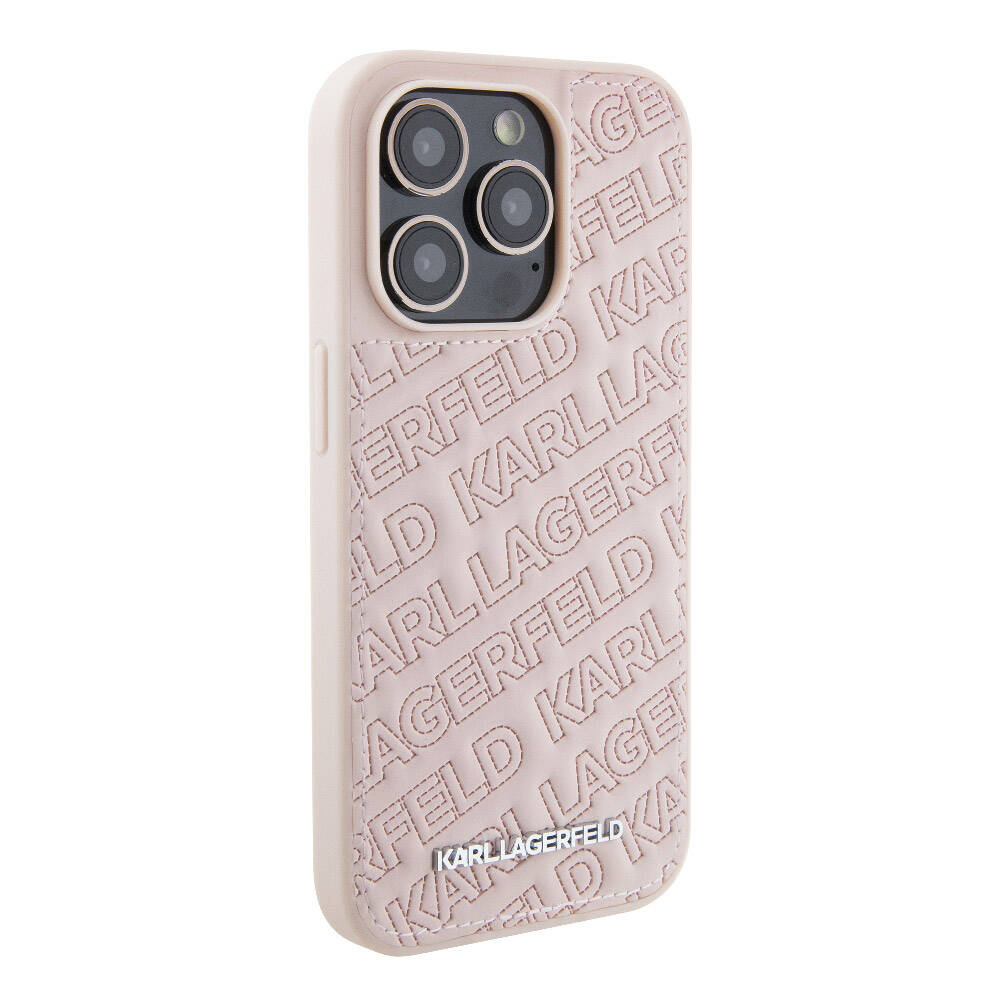 Karl Lagerfeld iPhone 15 Pro Orjinal Lisanslı Metal Yazı Logolu Dikişli Logo Arka Yüzey Kapitone Telefon Kılıfı - 13