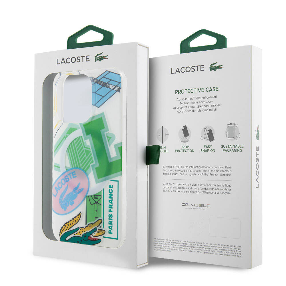 Lacoste iPhone 15 Pro Orjinal Lisanslı Magsafe Şarj Özellikli Çift Katmanlı Yamalar Desenli Telefon Kılıfı - 15