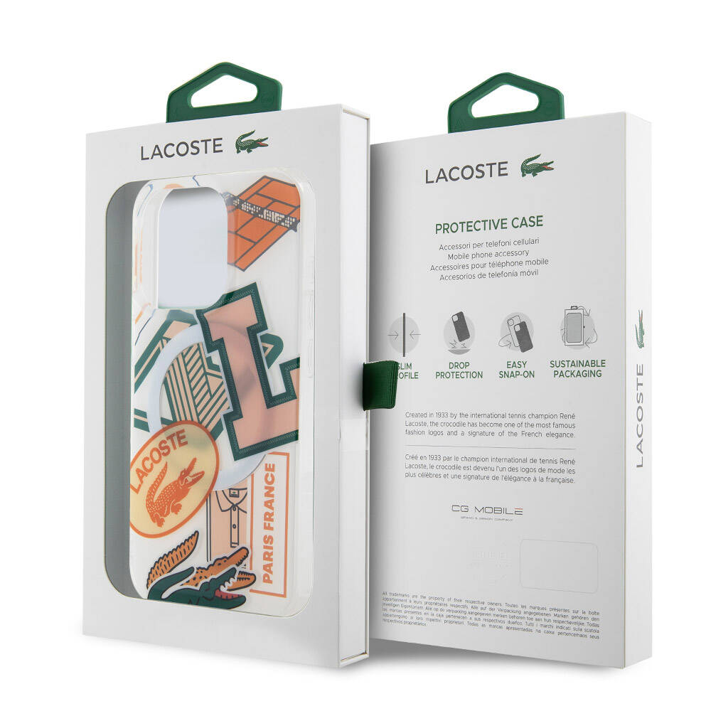 Lacoste iPhone 15 Pro Orjinal Lisanslı Magsafe Şarj Özellikli Çift Katmanlı Yamalar Desenli Telefon Kılıfı - 22