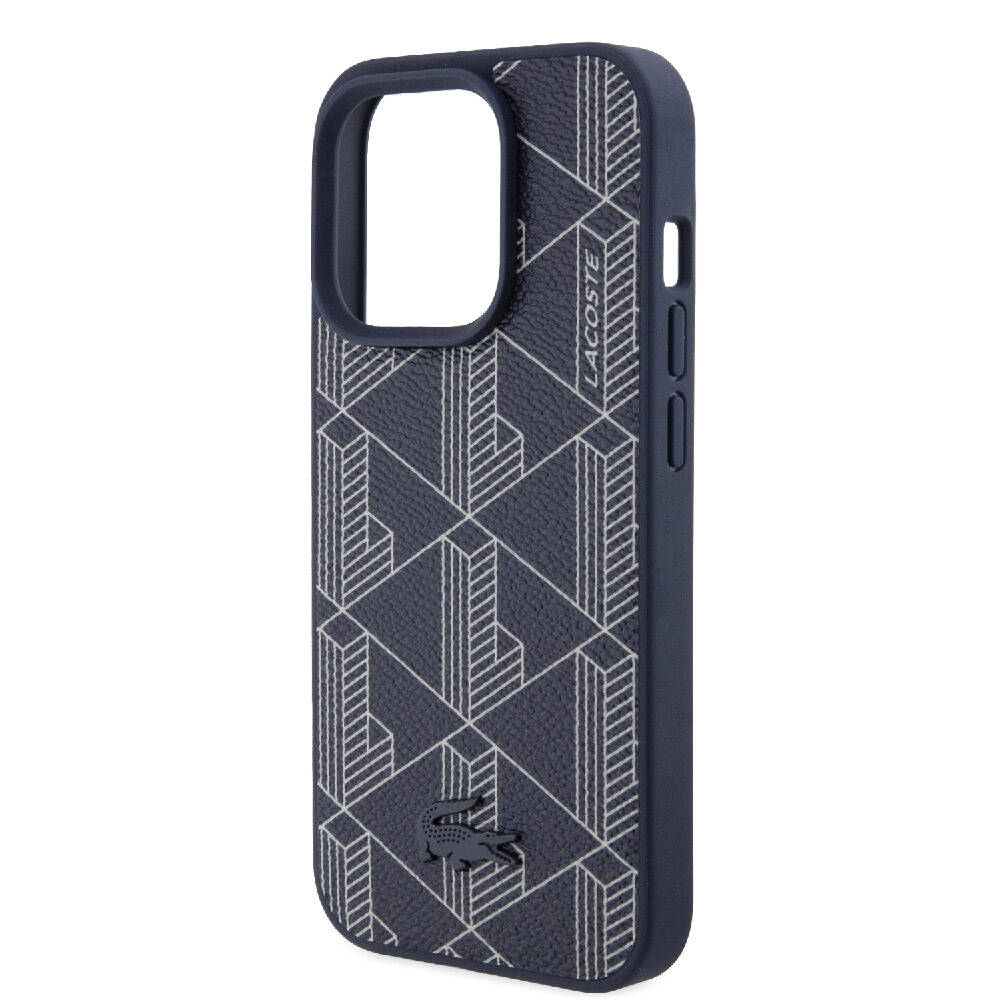 Lacoste iPhone 15 Pro Orjinal Lisanslı Magsafe Şarj Özellikli PU Deri Görünümlü Karışık Monogram Desenli Telefon Kılılfı - 18