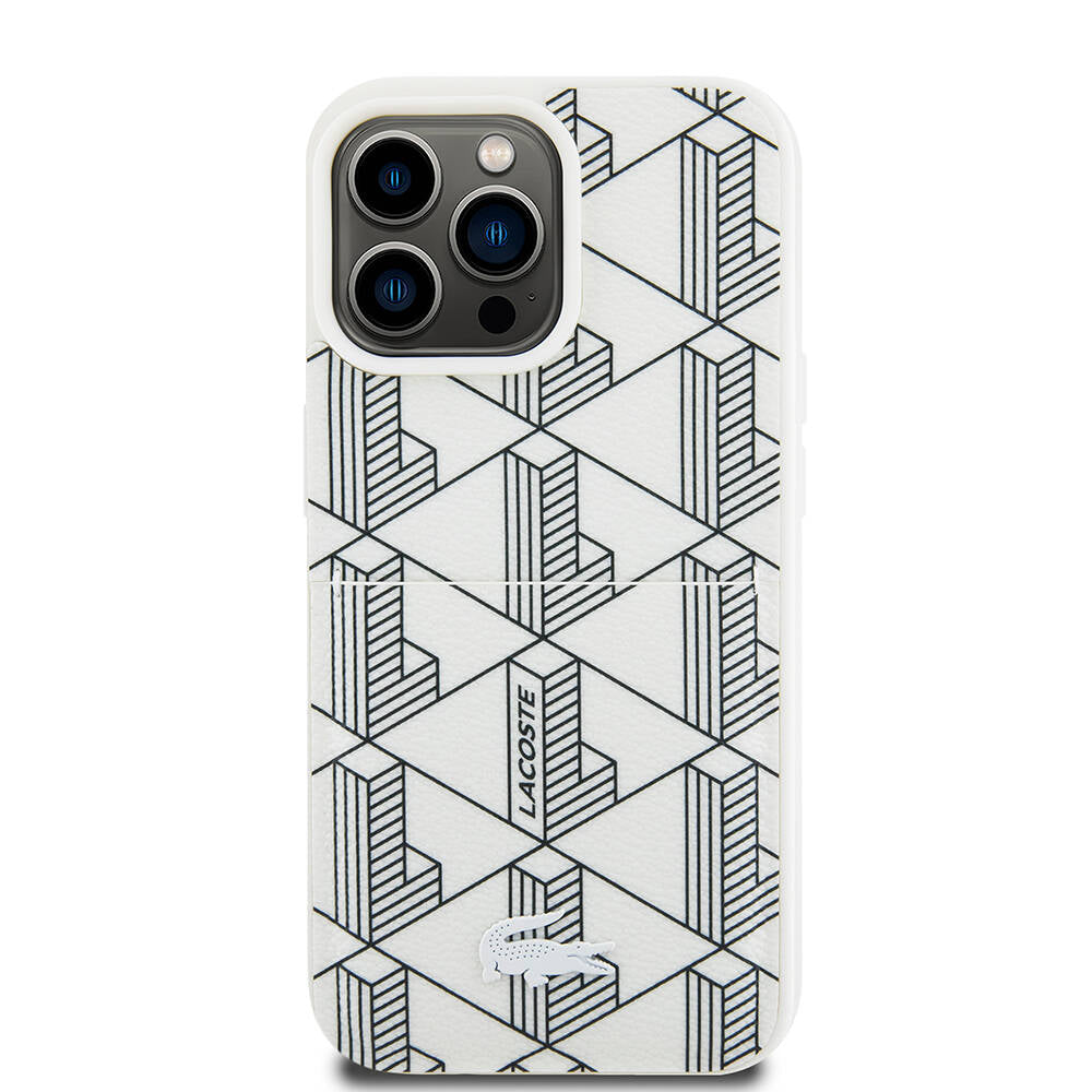 Lacoste iPhone 15 Pro Orjinal Lisanslı Magsafe Şarj Özellikli PU Deri Görünümlü Kartlıklı Karışık Monogram Desenli Telefon Kılıfı - 10