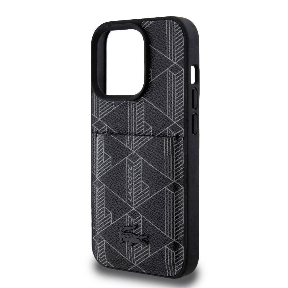 Lacoste iPhone 15 Pro Orjinal Lisanslı Magsafe Şarj Özellikli PU Deri Görünümlü Kartlıklı Karışık Monogram Desenli Telefon Kılıfı - 6