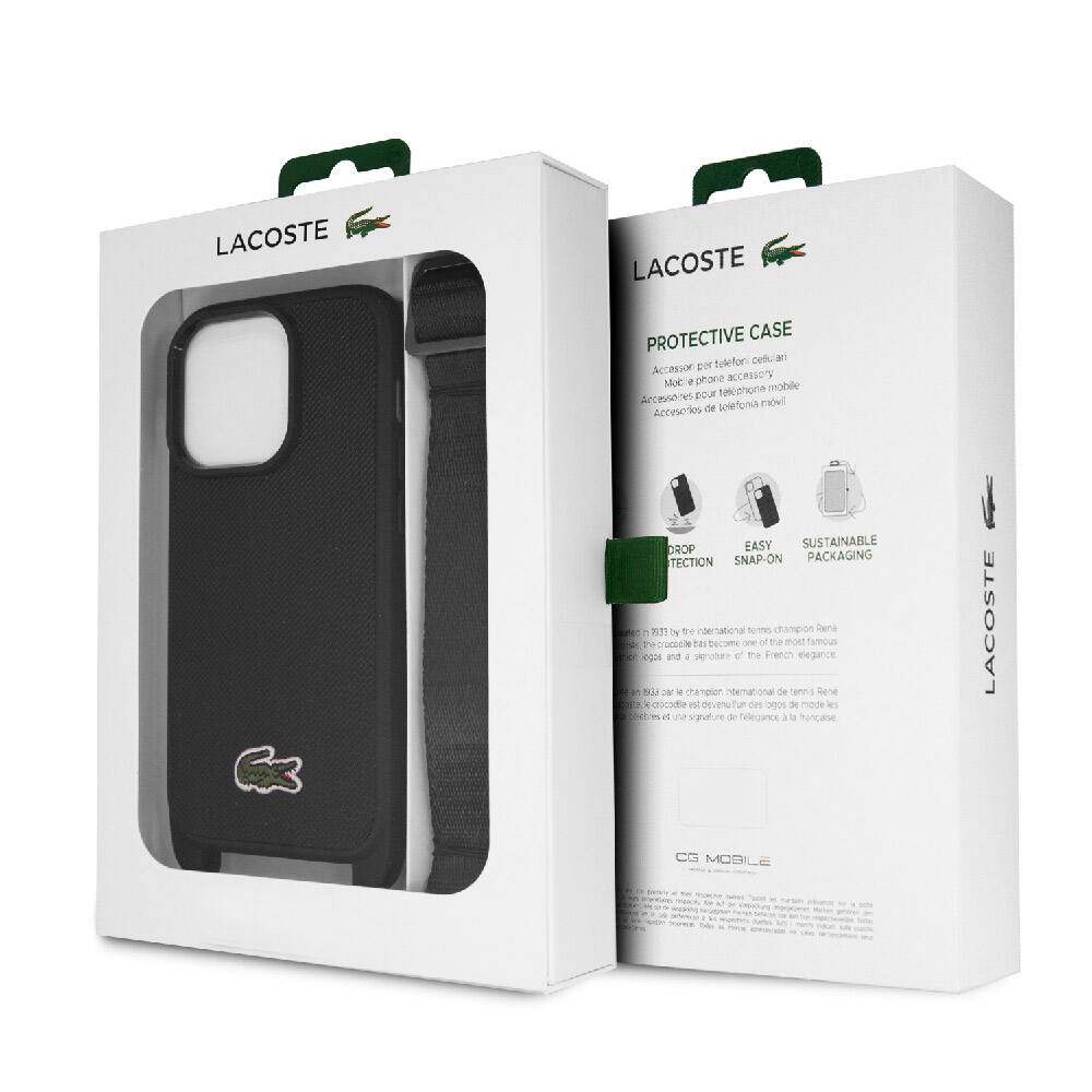 Lacoste iPhone 15 Pro Orjinal Lisanslı PU Pike Desenli Arka Yüzey Askılı İkonik Timsah Dokuma Logolu Telefon Kılıfı - 18