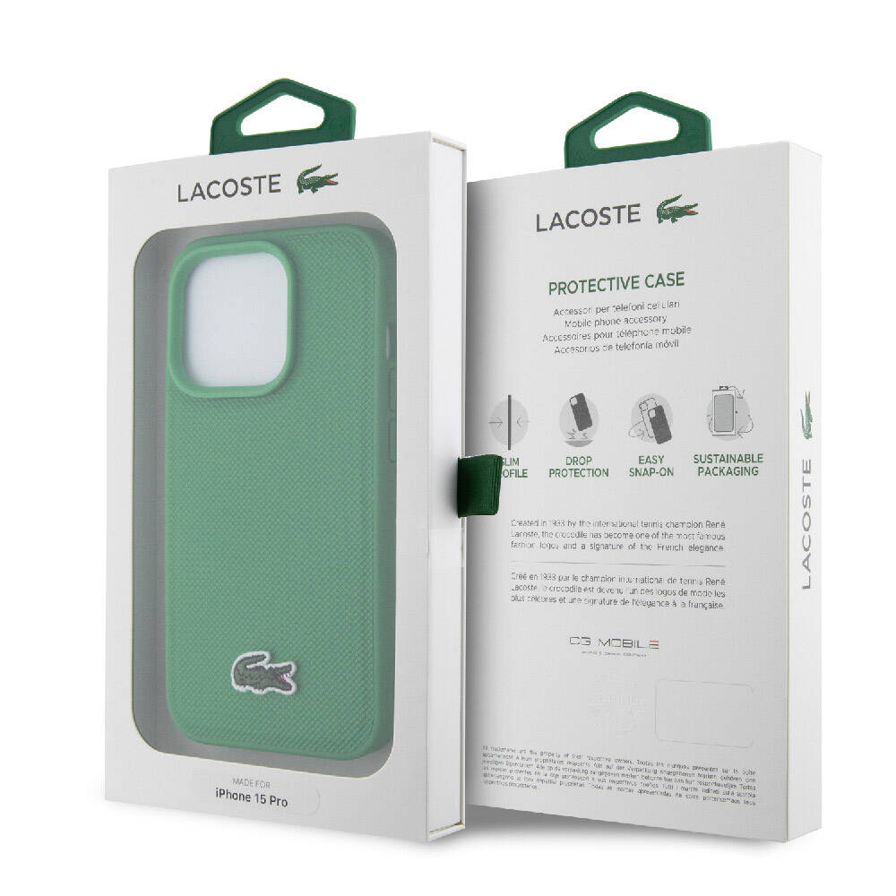 Lacoste iPhone 15 Pro Orjinal Lisanslı PU Pike Desenli Arka Yüzey İkonik Timsah Dokuma Logolu Telefon Kılıfı - 8
