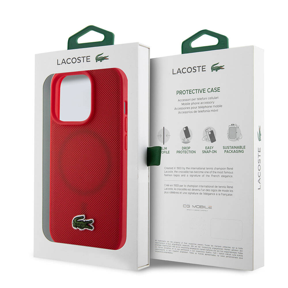 Lacoste iPhone 15 Pro Orjinal Lisanslı PU Pike Desenli Arka Yüzey İkonik Timsah Dokuma Logolu Telefon Kılıfı - 22