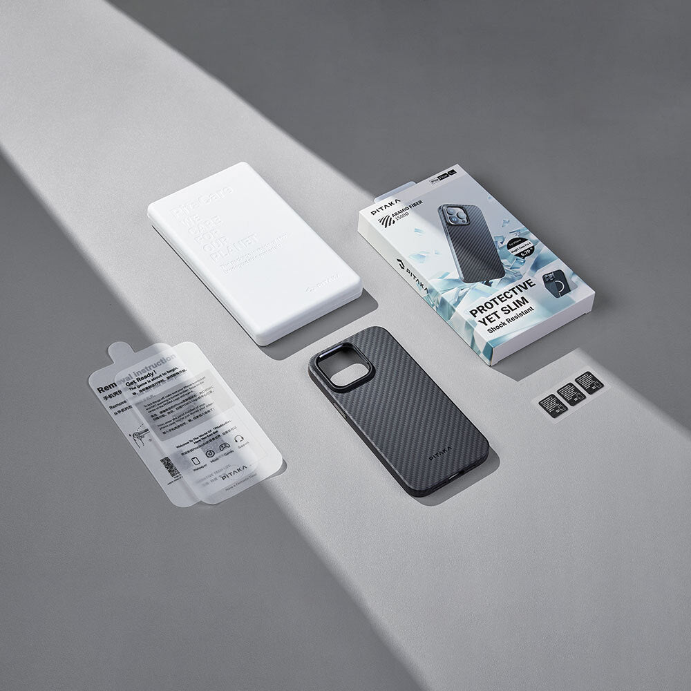 Pitaka Military-Grade Classic Serisi iPhone 15 Pro Kılıf Magsafe 1500D Aramid Fiber Black-Grey Twill Kılıf