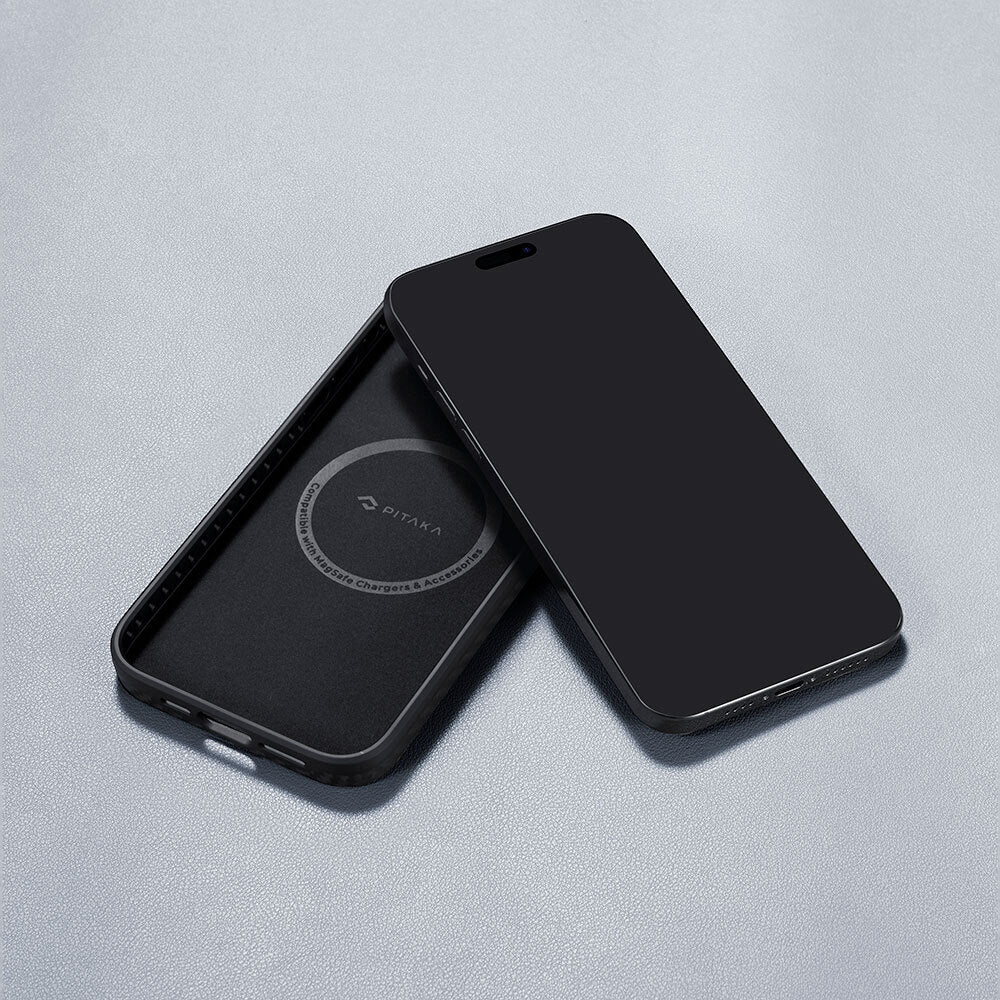 Pitaka Military-Grade Classic Serisi iPhone 15 Pro Kılıf Magsafe 1500D Aramid Fiber Black-Grey Twill Kılıf