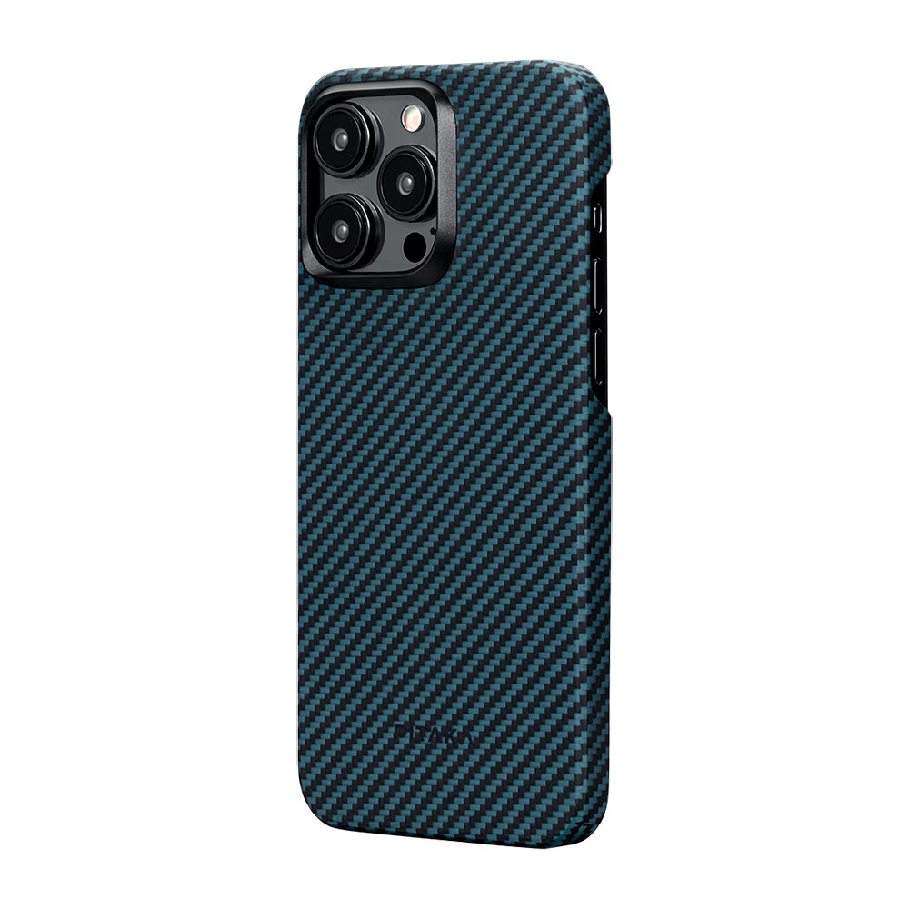 Pitaka Ultra-Slim Classic Serisi iPhone 15 Pro M-safe Şarj Özellikli 1500D Aramid Fiber Black-Blue Twill Kılıf